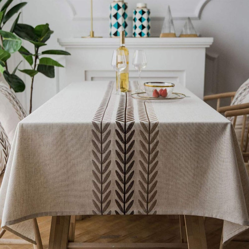 AMZALI Elegant Embroidery Spill-Proof Water Resistance Table Cloth Wrinkle Free Heavy Weight Cotton Linen Tablecloth Fabric Table Cover for Outdoor Indoor (Square 53 * 53 Inch) - Image 1
